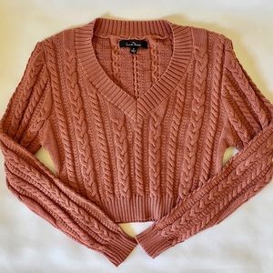 Cropped Braid Sweater (Pink)